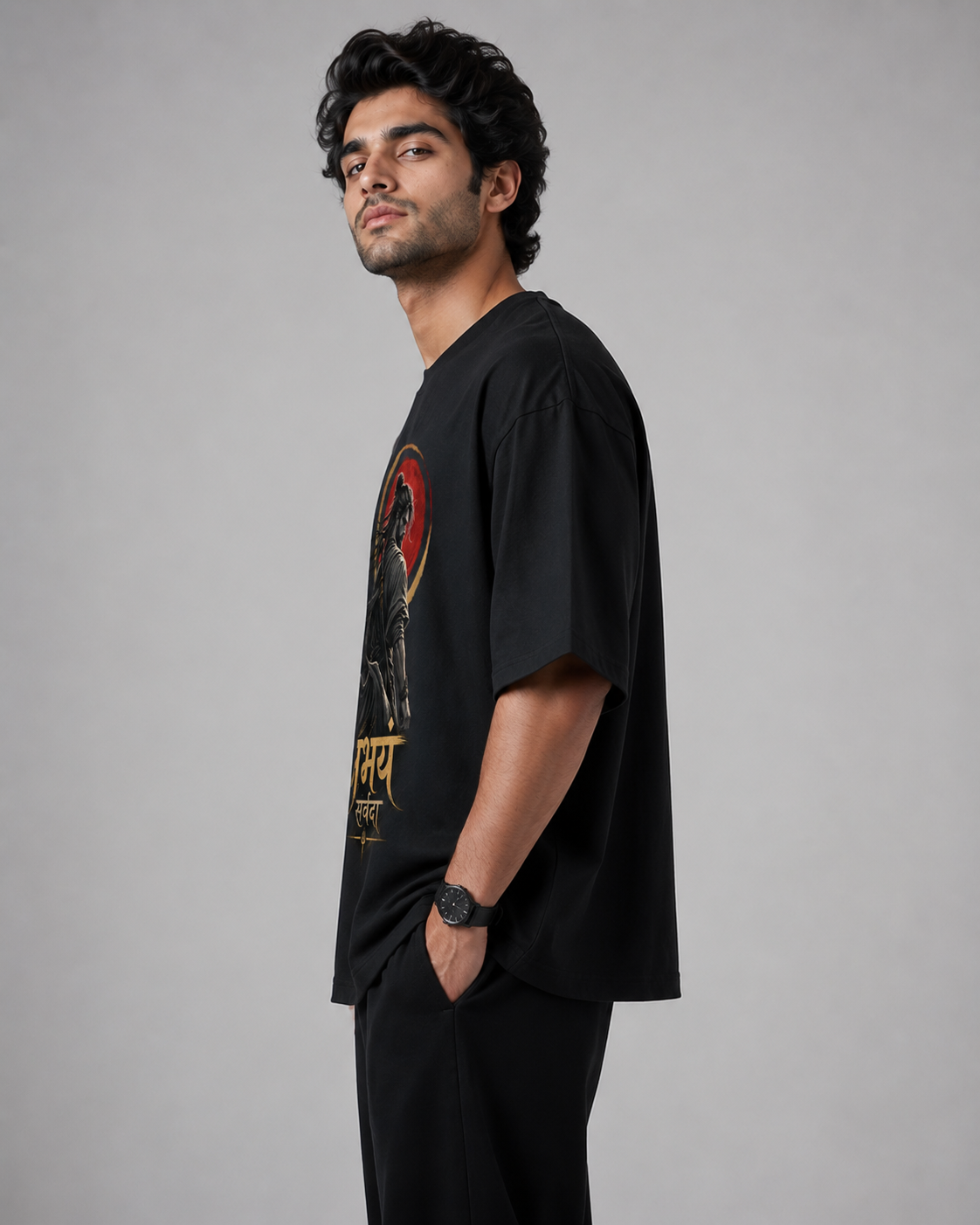 Abhayam Sarvada Warrior Illustration Oversized Men’s Fashion Tee D26020