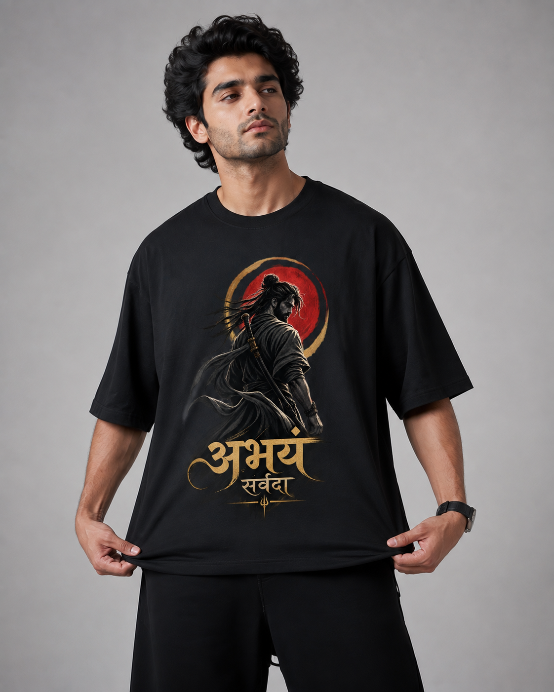 Abhayam Sarvada Warrior Illustration Oversized Men’s Fashion Tee D26020
