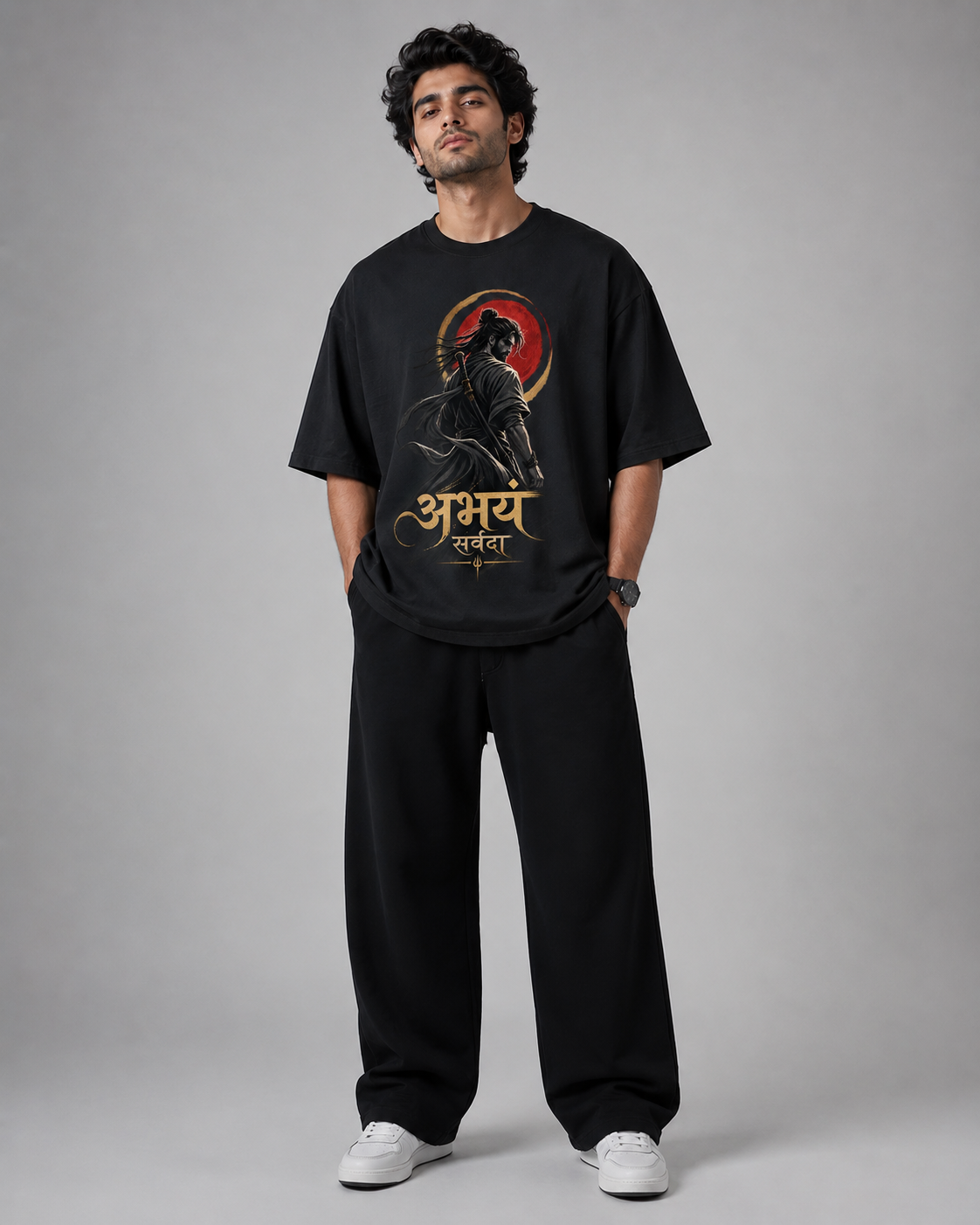 Abhayam Sarvada Warrior Illustration Oversized Men’s Fashion Tee D26020