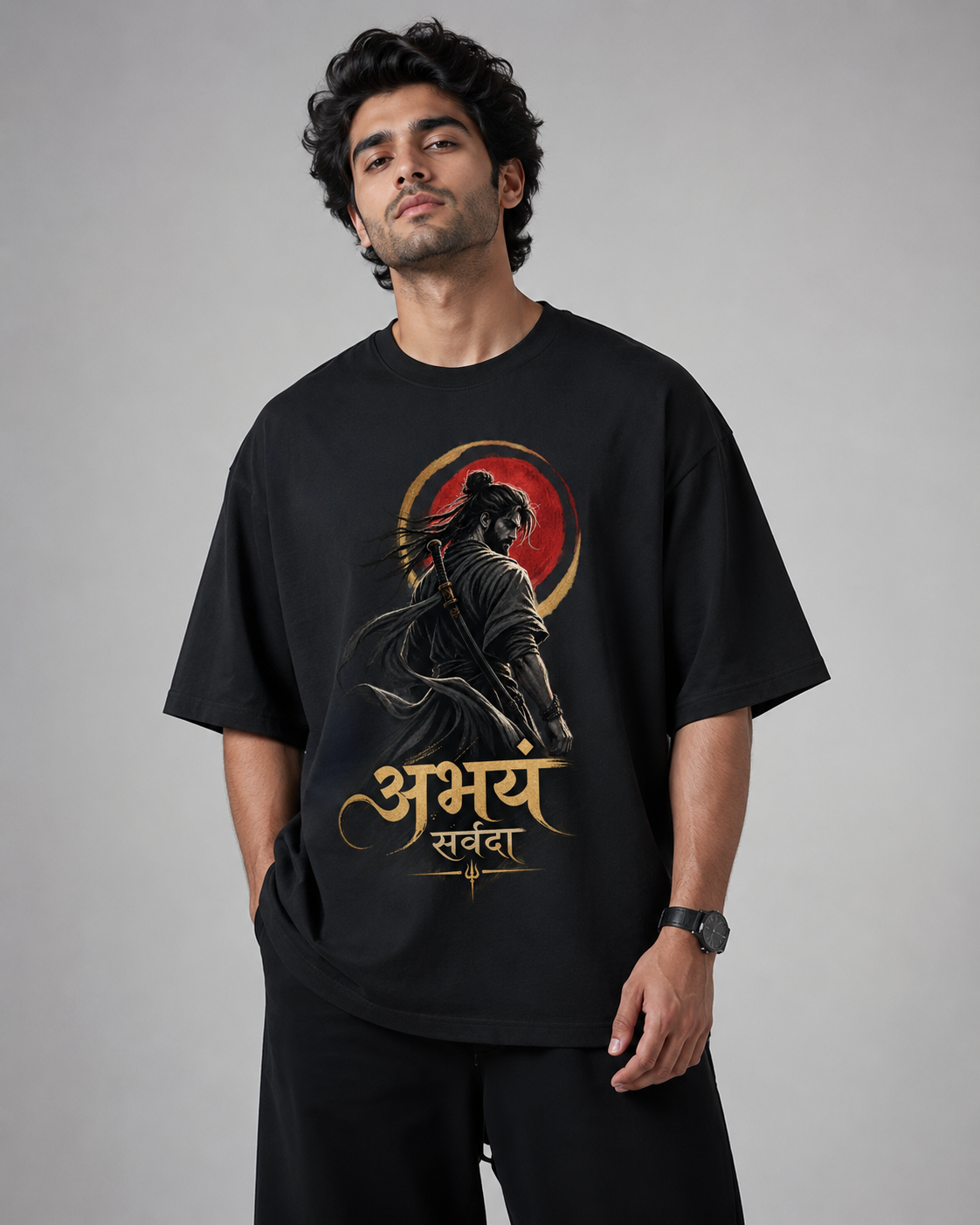 Abhayam Sarvada Warrior Illustration Oversized Men’s Fashion Tee D26020