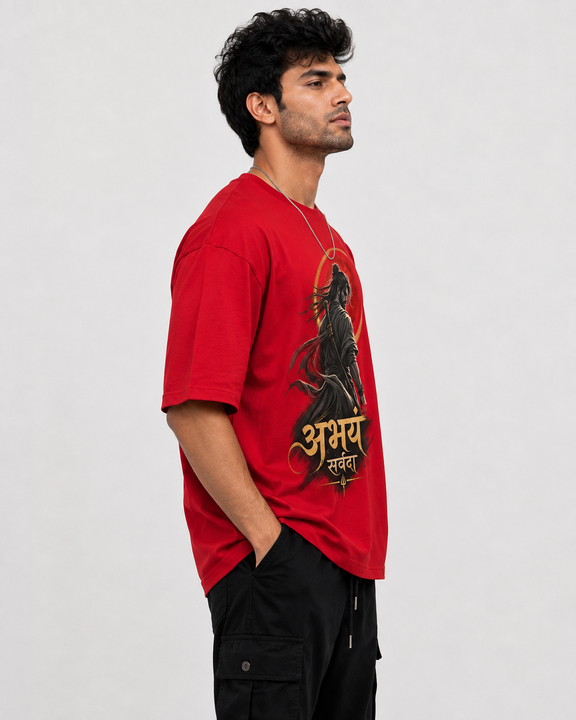 Abhayam Sarvada Warrior Illustration Oversized Men’s Fashion Tee D26020