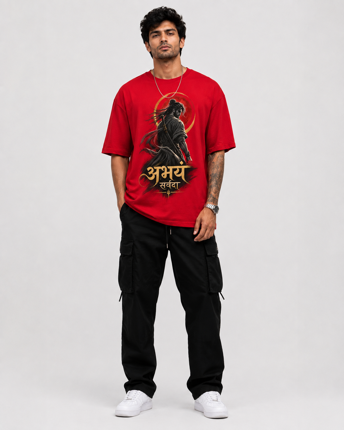 Abhayam Sarvada Warrior Illustration Oversized Men’s Fashion Tee D26020