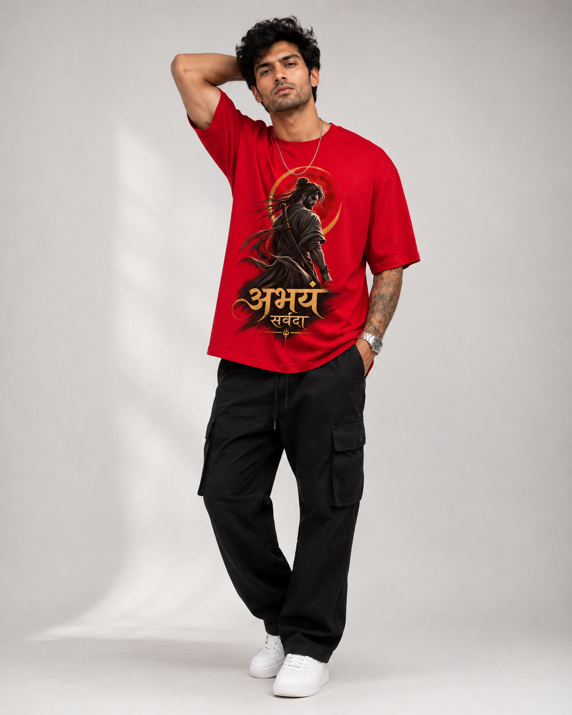 Abhayam Sarvada Warrior Illustration Oversized Men’s Fashion Tee D26020