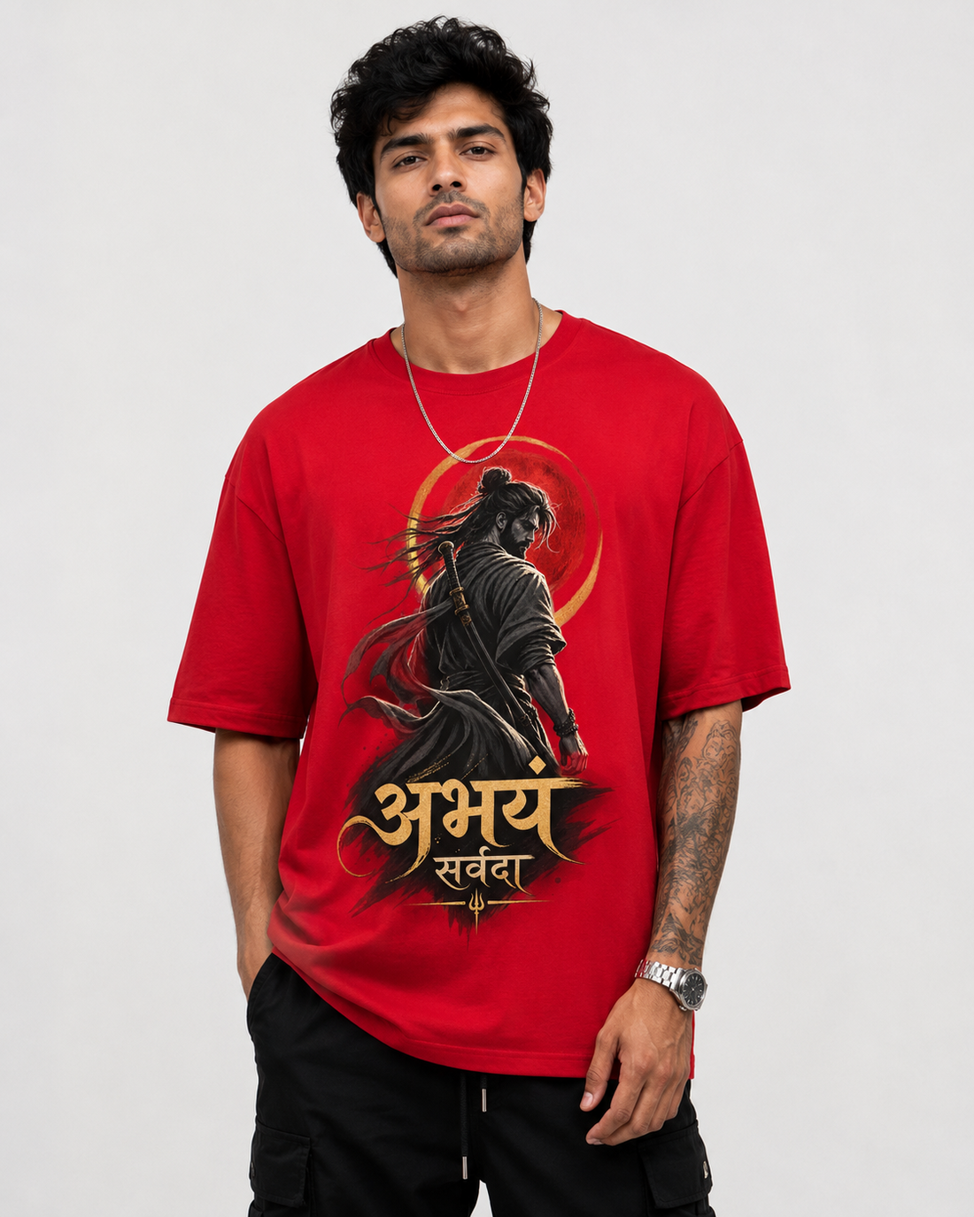 Abhayam Sarvada Warrior Illustration Oversized Men’s Fashion Tee D26020