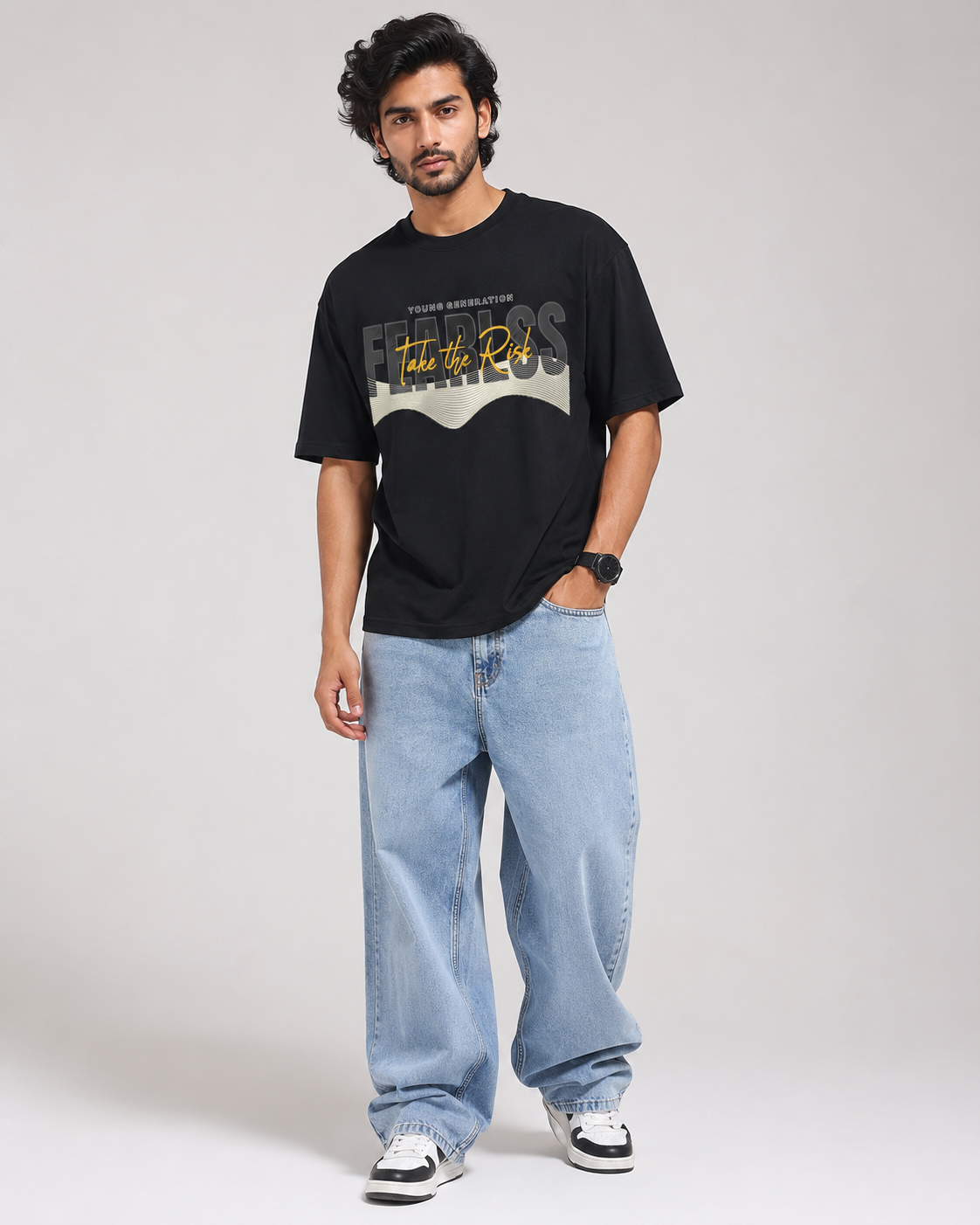 Alpha Street Men's Premium Graphic Cotton Black Tee D26005