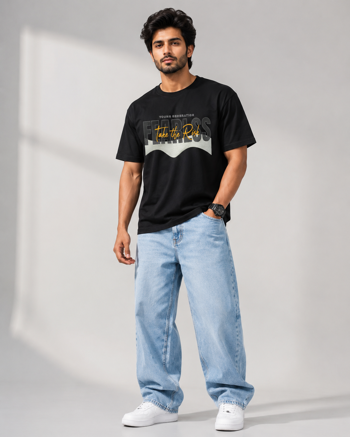 Alpha Street Men's Premium Graphic Cotton Black Tee D26005
