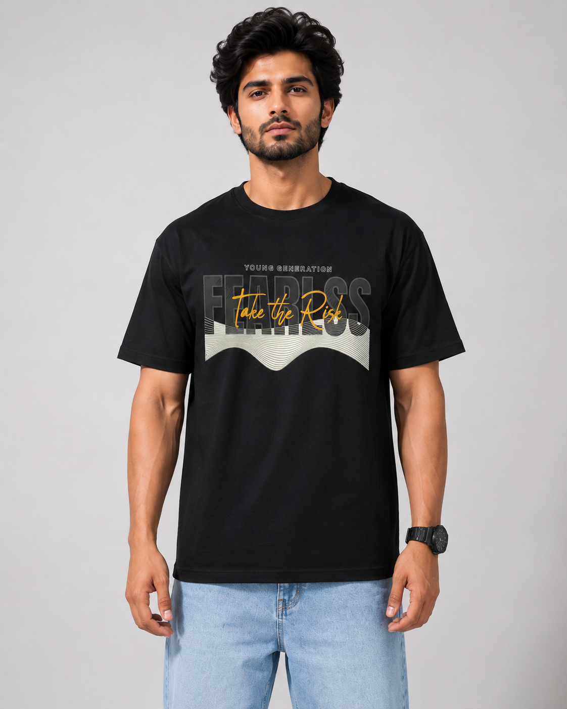 Alpha Street Men's Premium Graphic Cotton Black Tee D26005