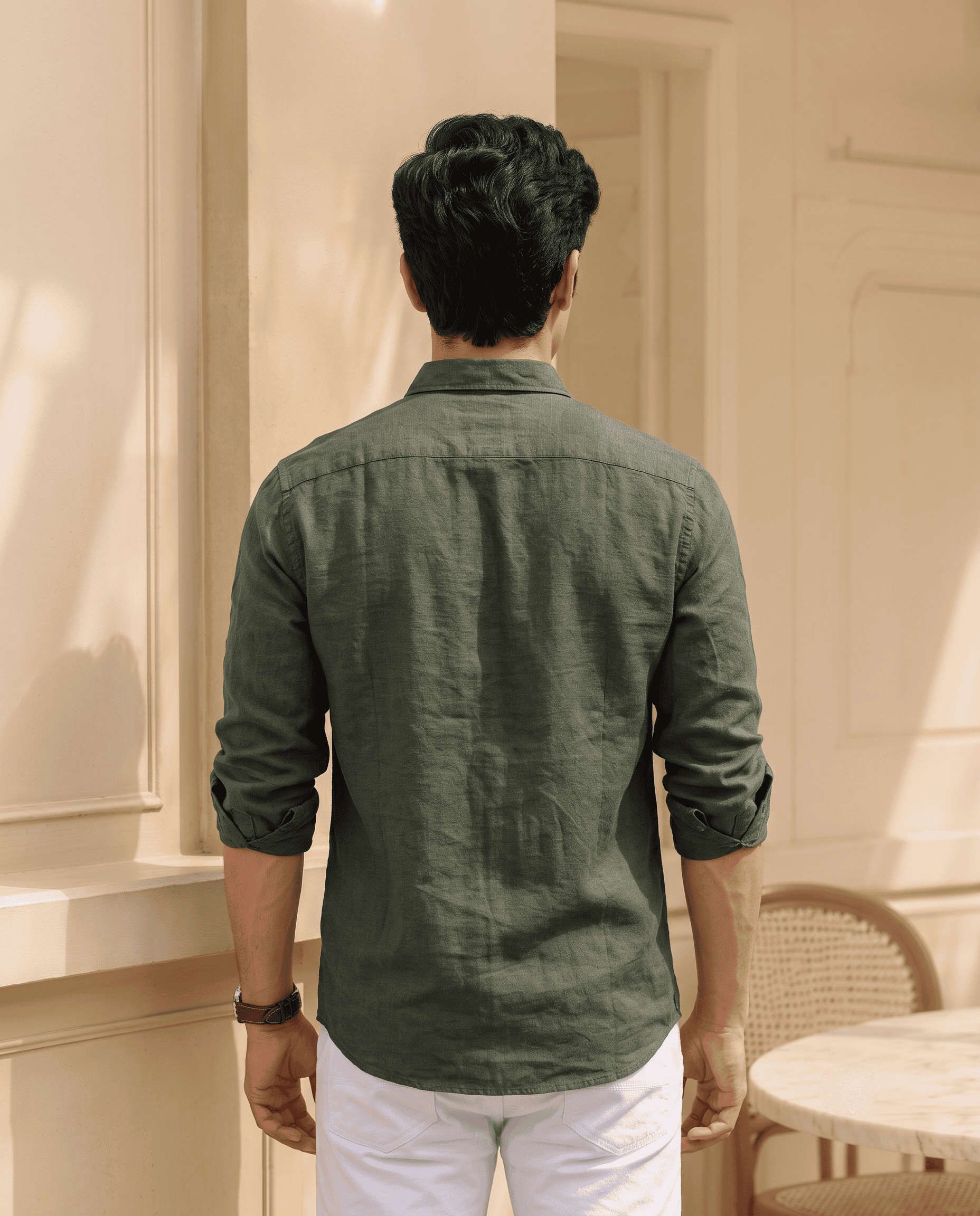 Olive Green Men's Cotton Shirt | Full Sleeve Regular Fit Everyday Wear D26002