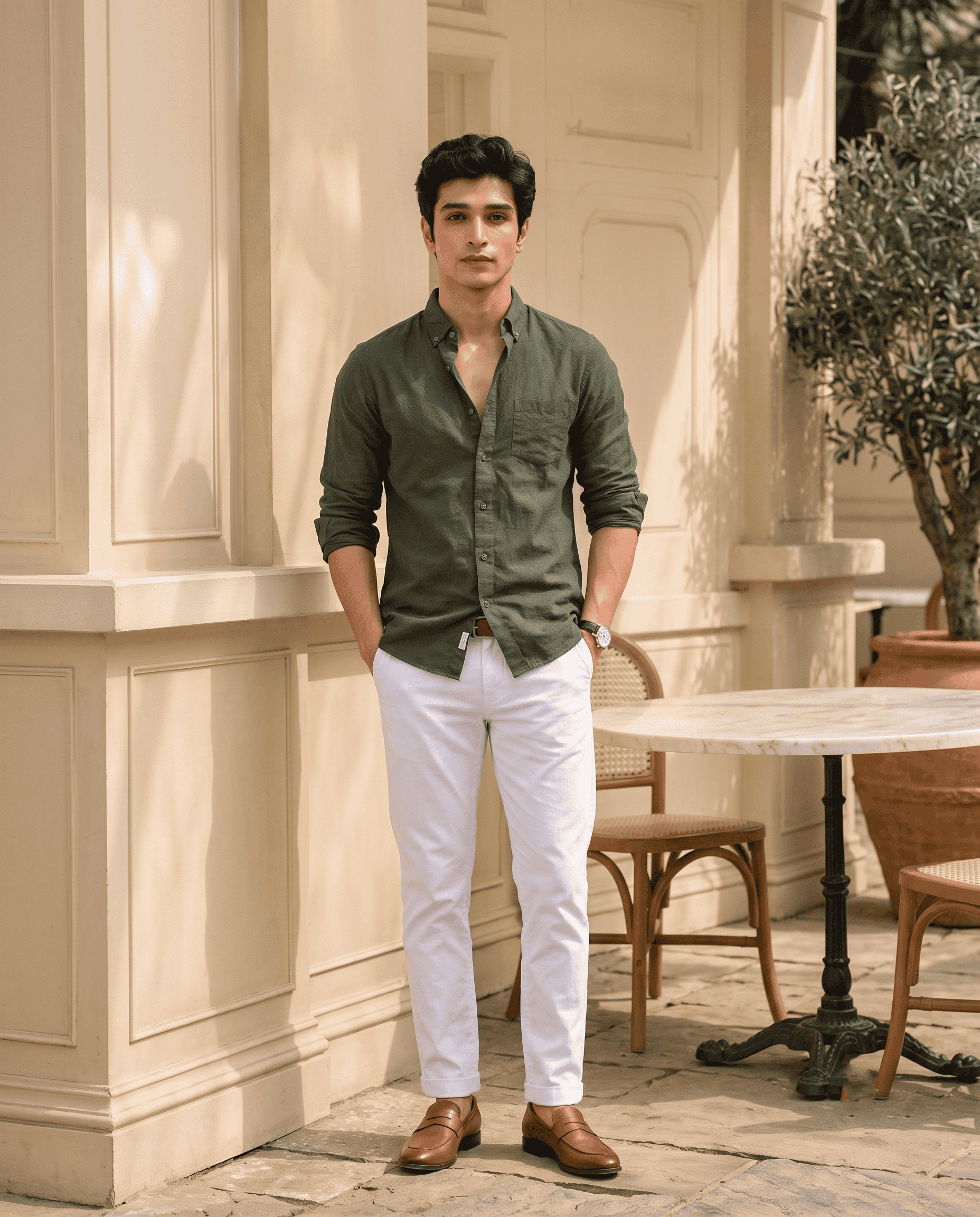 Olive Green Men's Cotton Shirt | Full Sleeve Regular Fit Everyday Wear D26002