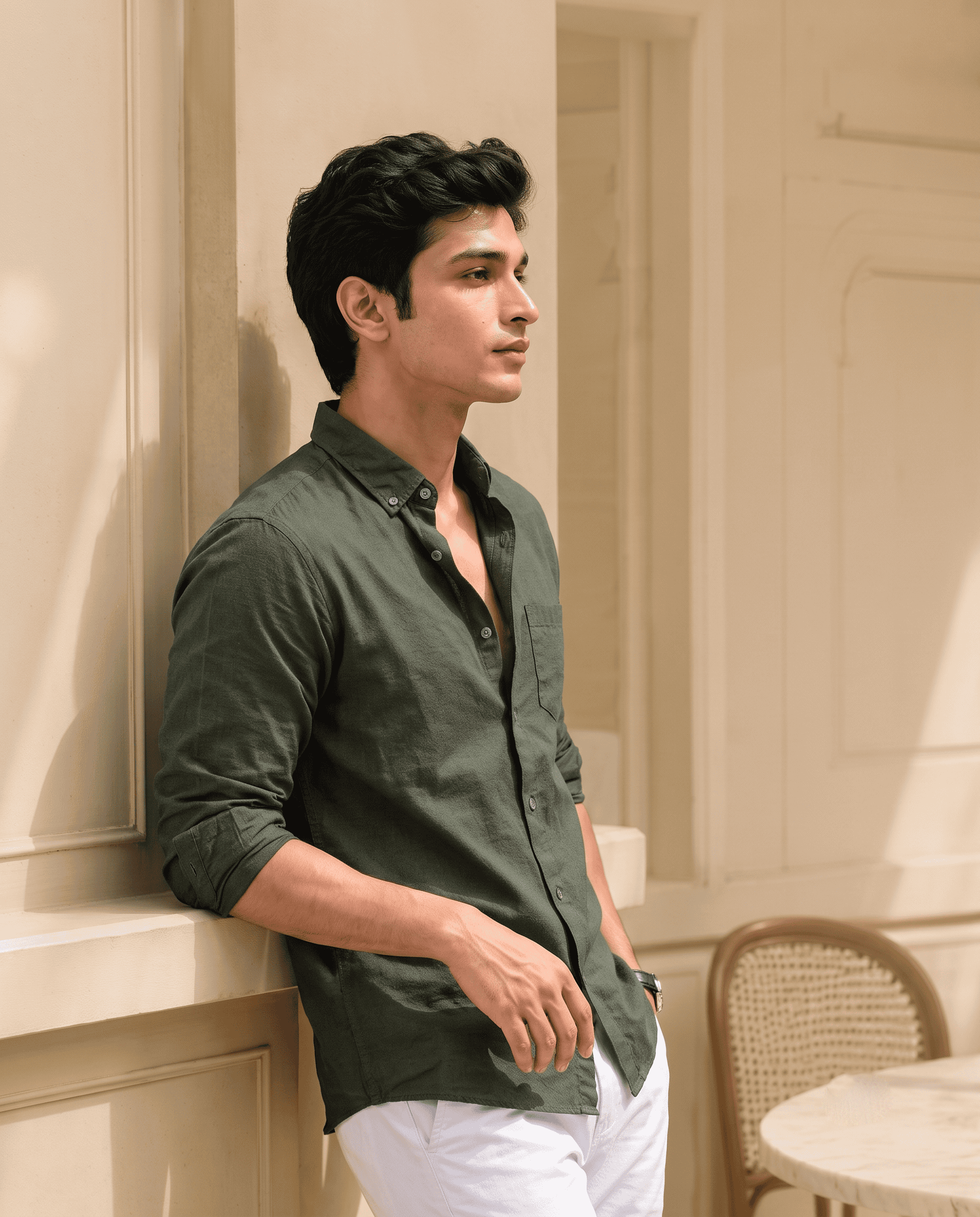 Olive Green Men's Cotton Shirt | Full Sleeve Regular Fit Everyday Wear D26002