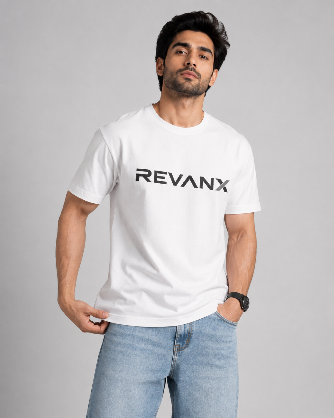 Men’s White Cotton Regular Fit Graphic Print T-Shirt | REVANX Casual Half Sleeve Tee D26012