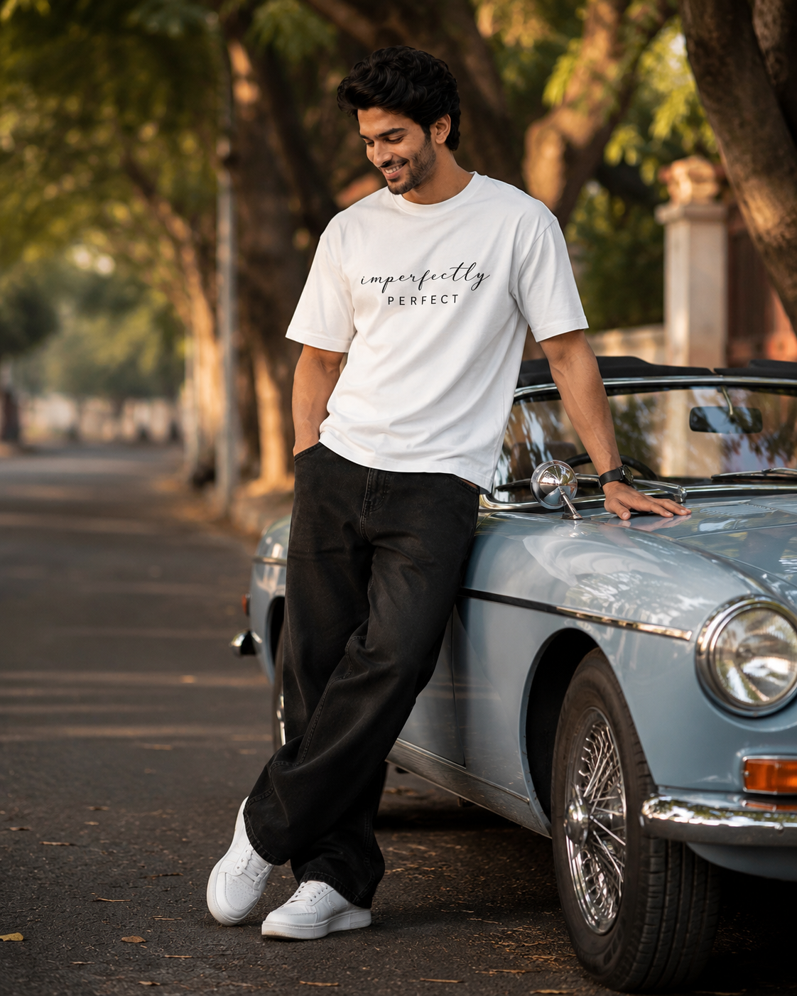 Men’s White Oversized Graphic Printed T-Shirt – Imperfectly Perfect Streetwear Tee D26007