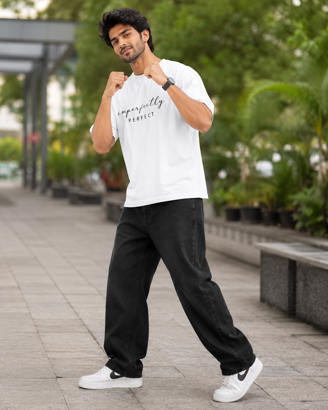 Men’s White Oversized Graphic Printed T-Shirt – Imperfectly Perfect Streetwear Tee D26007