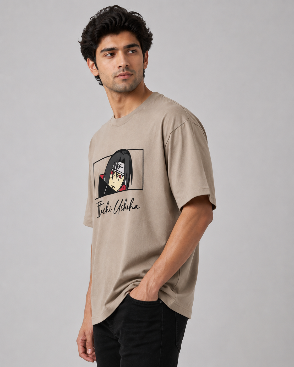 Men's Anime Inspired Graphic Oversized T-Shirt | Premium Cotton Half Sleeve Round Neck Casual Tee D26003