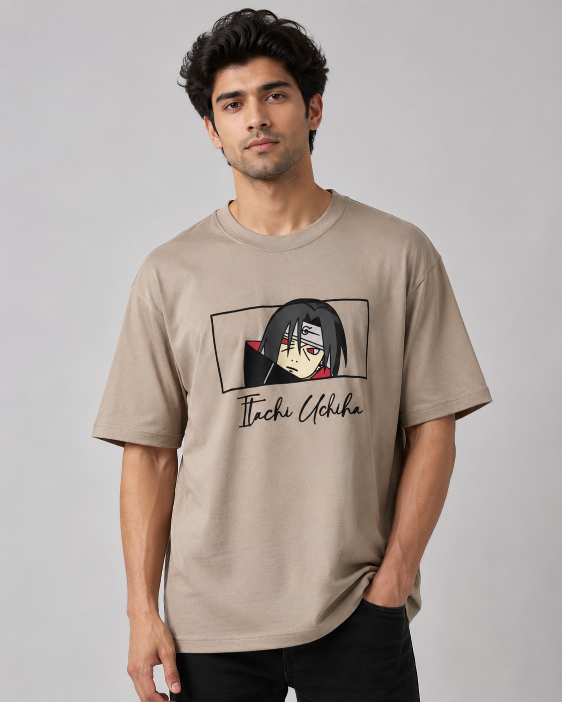 Men's Anime Inspired Graphic Oversized T-Shirt | Premium Cotton Half Sleeve Round Neck Casual Tee D26003