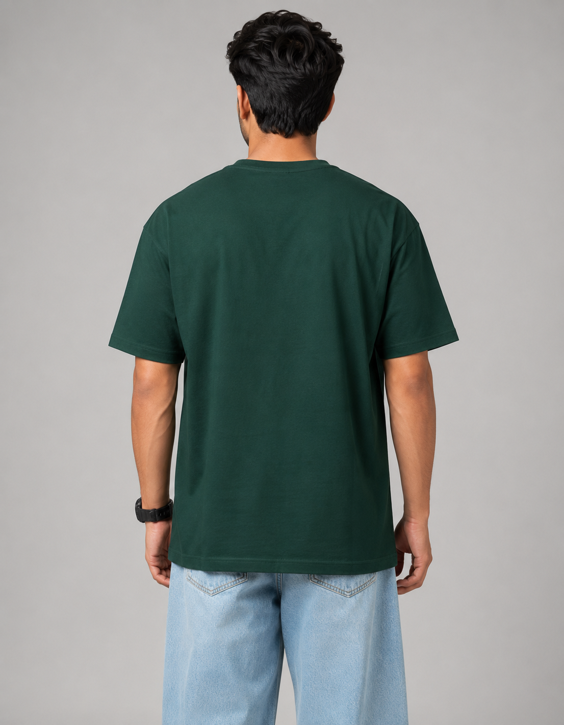 Men's Dark Green Oversized Graphic Print T-Shirt D26006