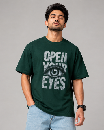 Men's Dark Green Oversized Graphic Print T-Shirt D26006