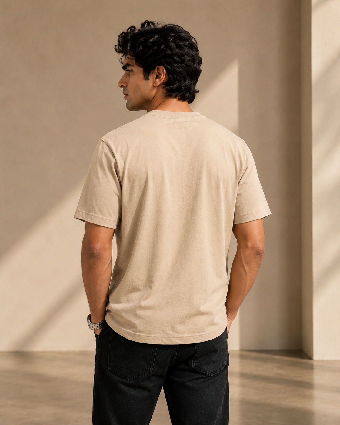 Oversized Beige T-Shirt for Men | Premium Cotton Half Sleeve Tee D26004