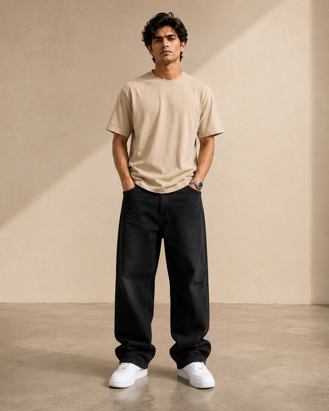 Oversized Beige T-Shirt for Men | Premium Cotton Half Sleeve Tee D26004