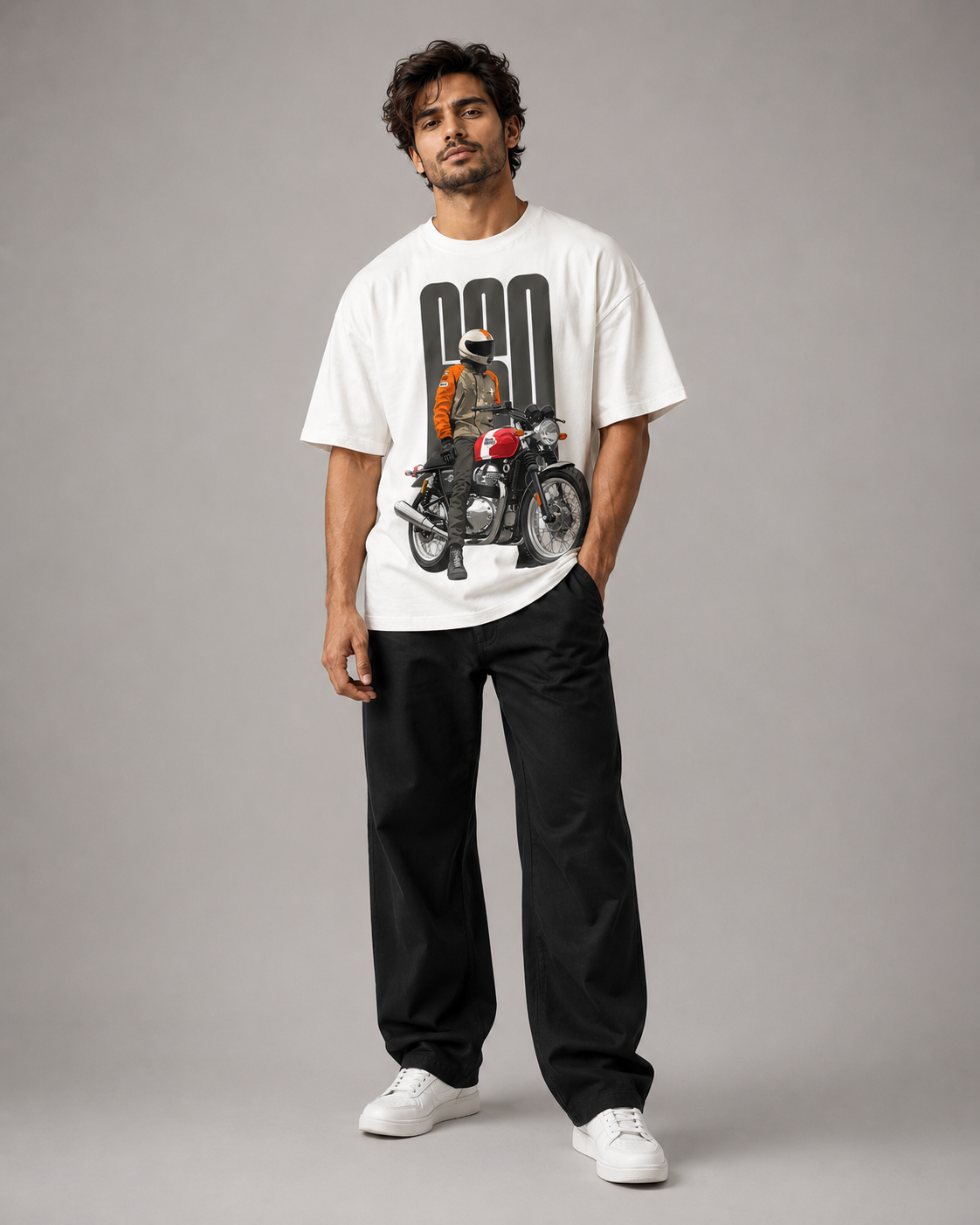 Oversized Biker Graphic T-Shirt for Men – Premium Cotton Streetwear Fashion D26015