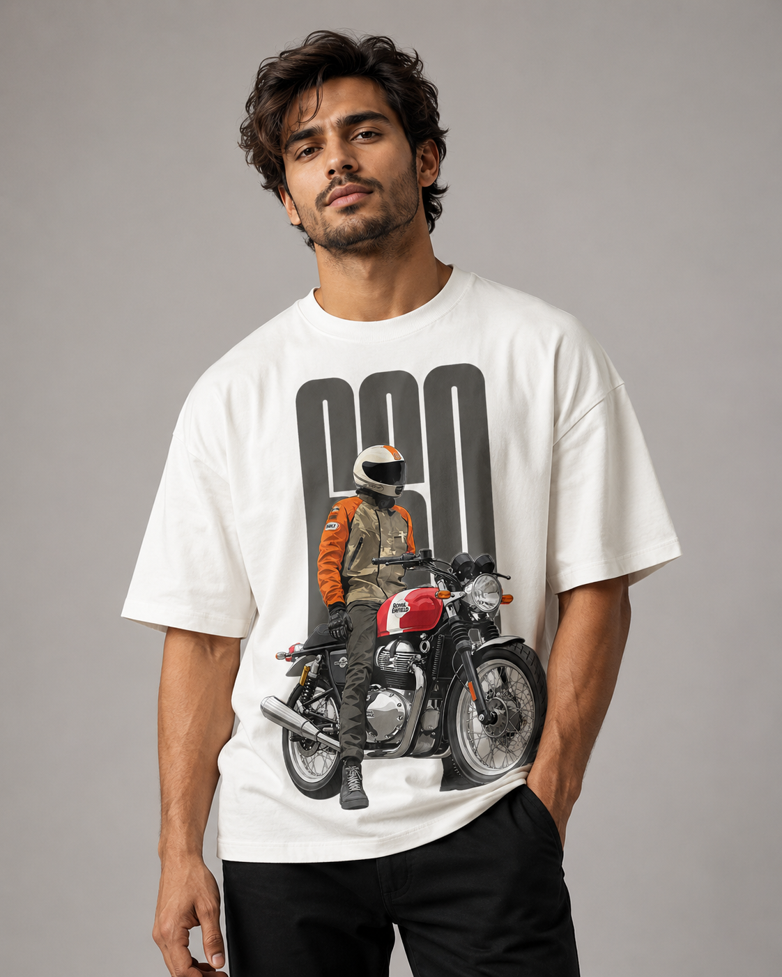 Oversized Biker Graphic T-Shirt for Men – Premium Cotton Streetwear Fashion D26015