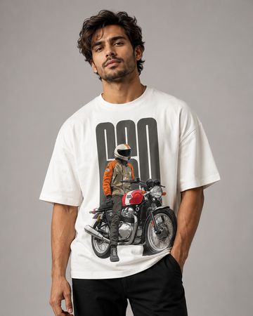 Oversized Biker Graphic T-Shirt for Men – Premium Cotton Streetwear Fashion D26015
