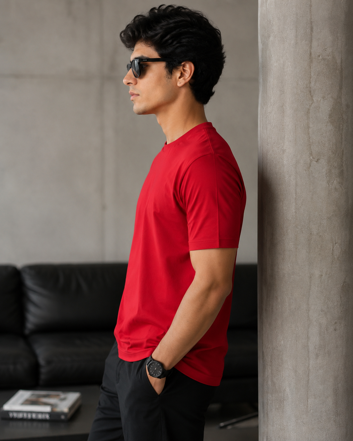 Premium Men’s Solid Red Round Neck Cotton T-Shirt – Regular Fit Casual Wear D26009