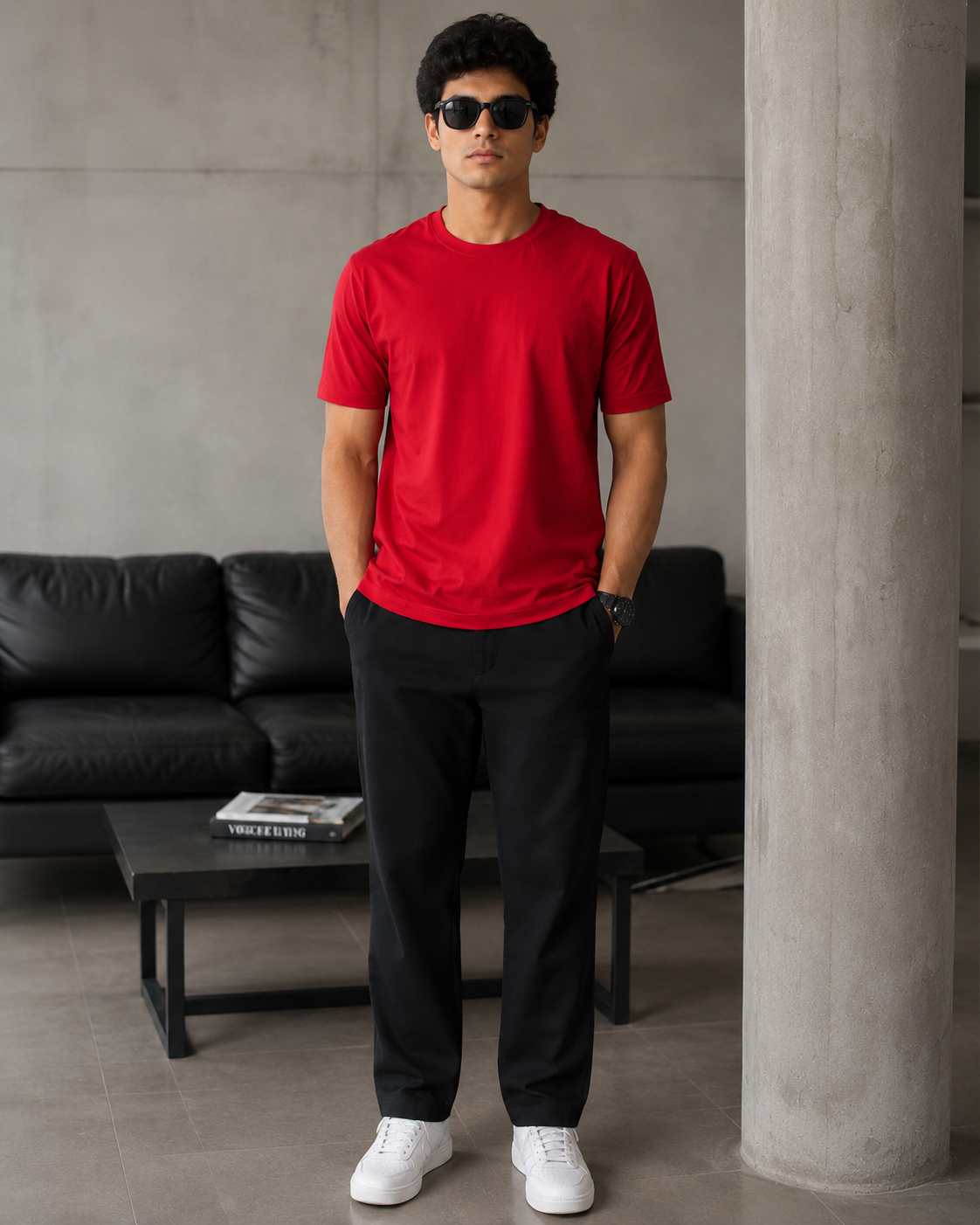 Premium Men’s Solid Red Round Neck Cotton T-Shirt – Regular Fit Casual Wear D26009