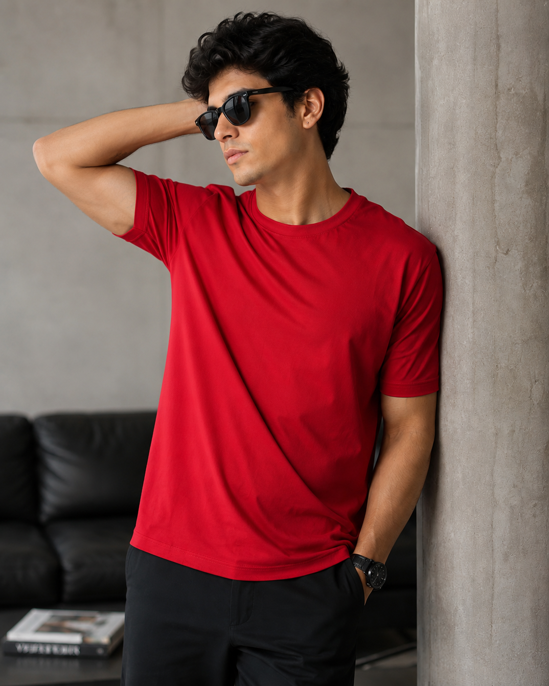 Premium Men’s Solid Red Round Neck Cotton T-Shirt – Regular Fit Casual Wear D26009