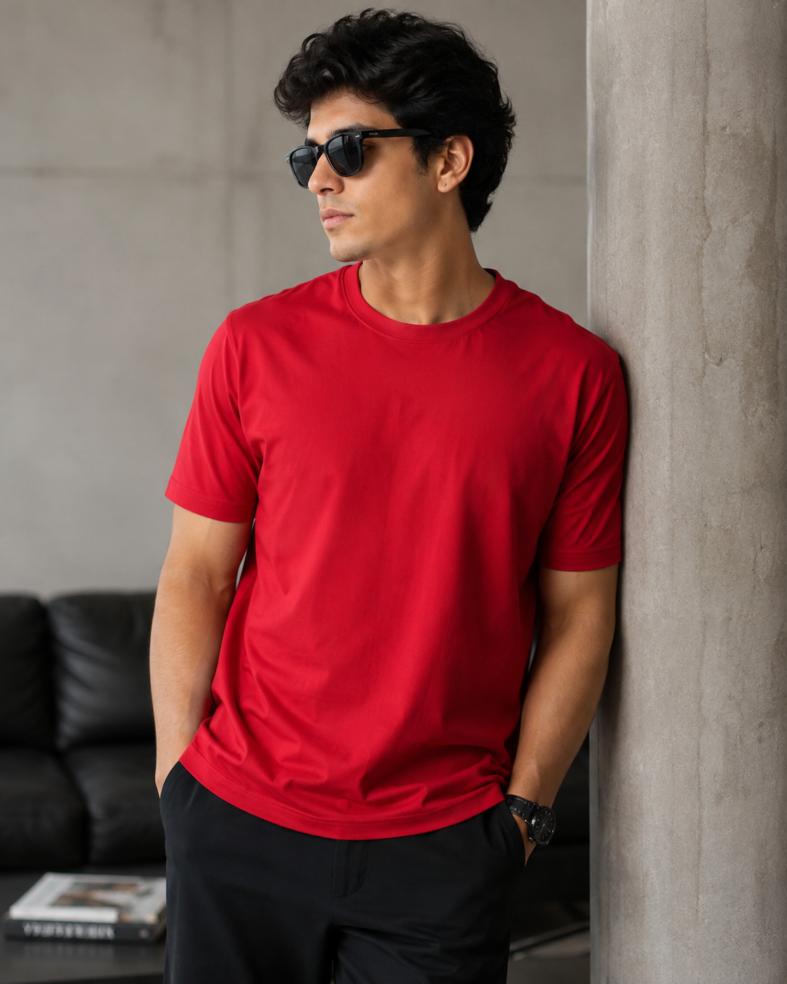 Premium Men’s Solid Red Round Neck Cotton T-Shirt – Regular Fit Casual Wear D26009