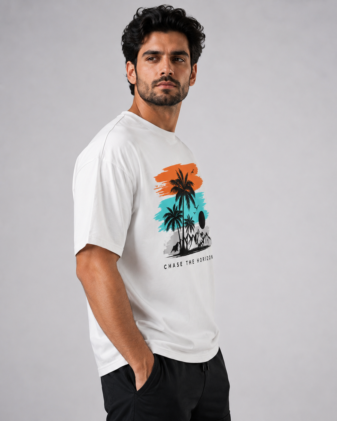 Premium Oversized Half Sleeve T-Shirt for Men | Horizon Adventure Graphic Print D26018