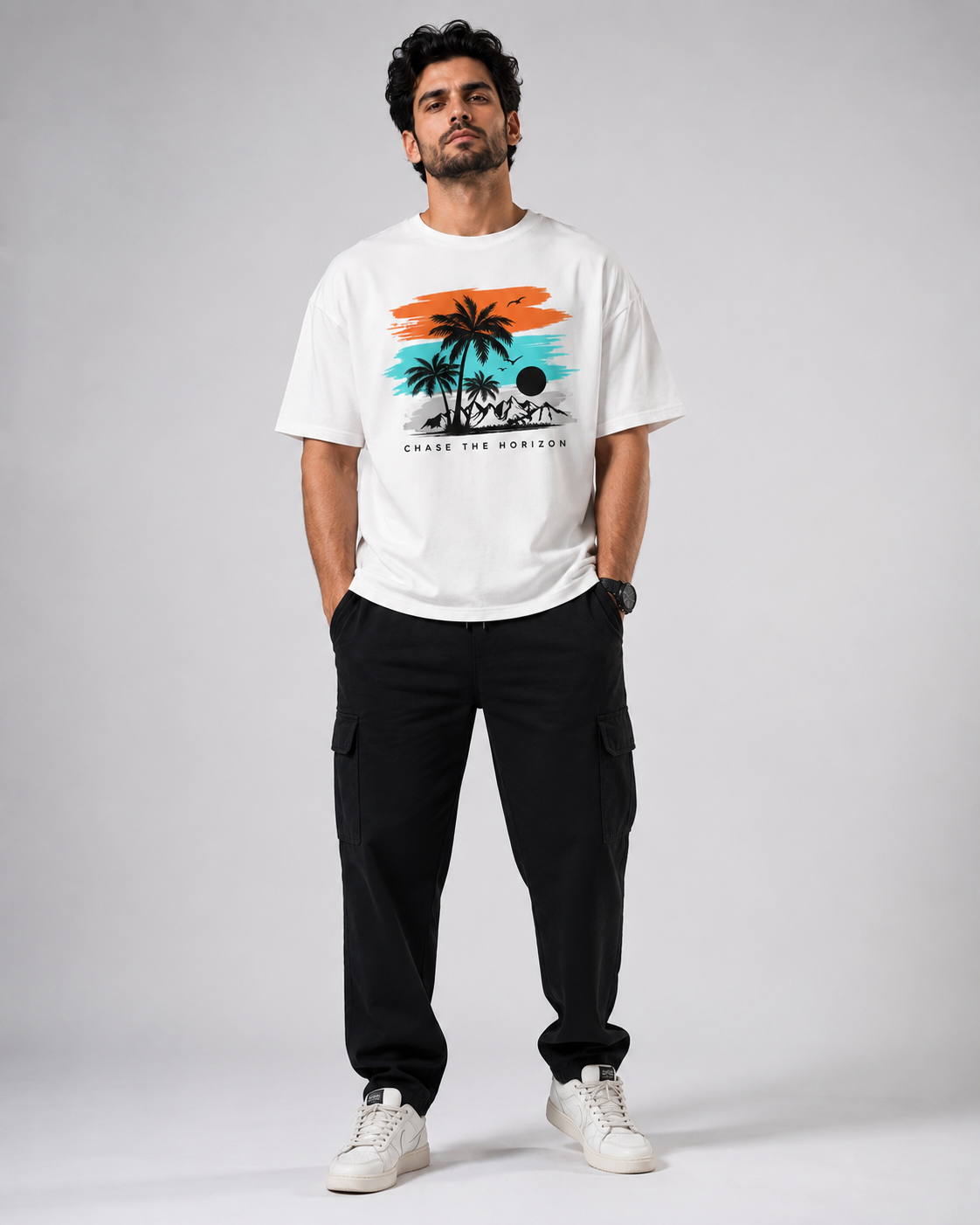 Premium Oversized Half Sleeve T-Shirt for Men | Horizon Adventure Graphic Print D26018