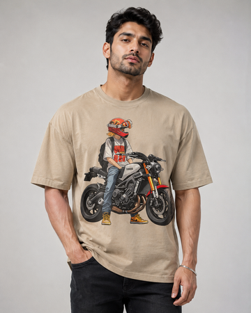 Urban Biker Oversized T-Shirt for Men – Motorcycle Graphic Print Cotton Tee D26016