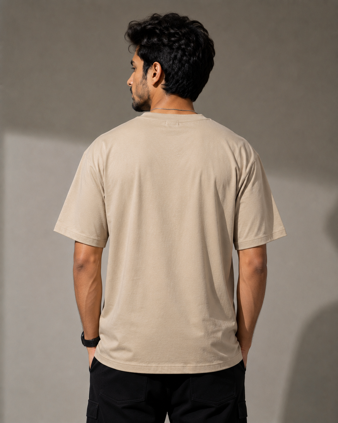 Yato Dharmastato Jaya Sanskrit Printed Oversized T-Shirt for Men – Premium Beige Cotton Graphic Tee D26010